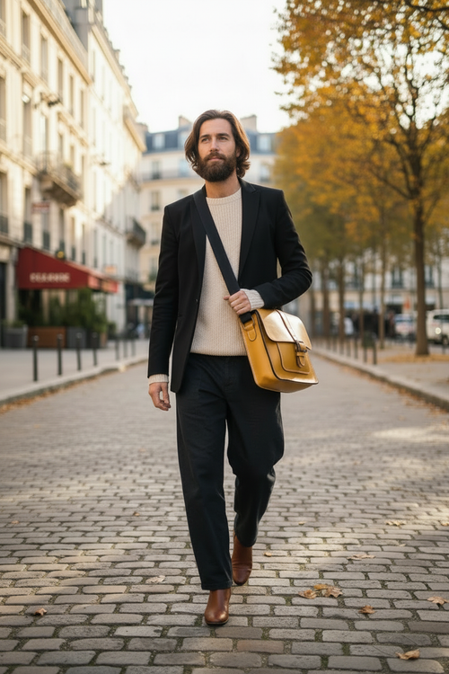 Homme hipster pantalon ample rue parisienne