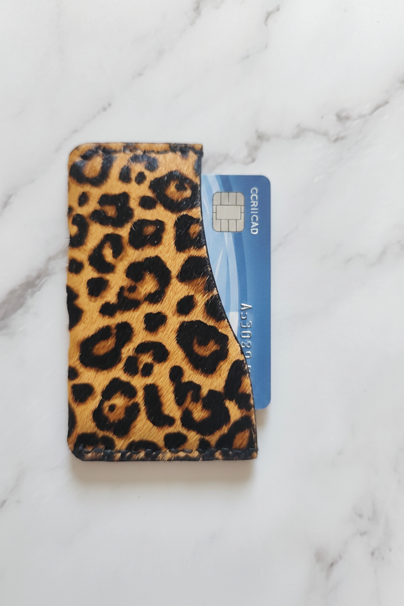 Porte-carte léopard avec carte bancaire