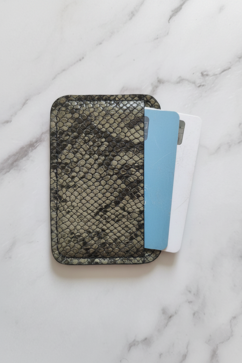 Porte-carte reptile avec cartes bancaires