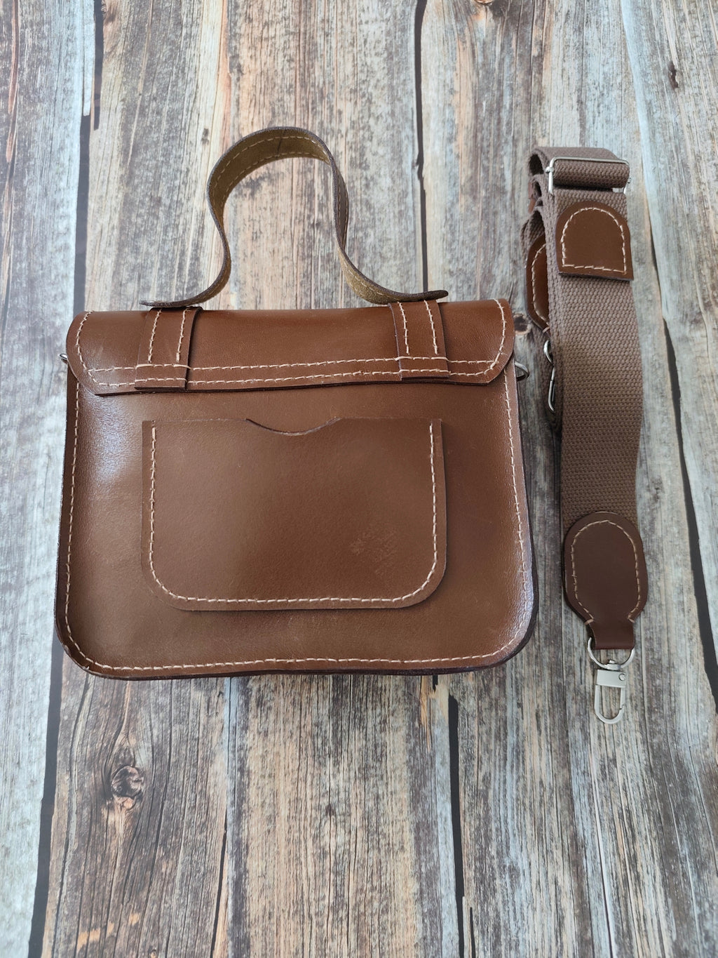 Petit Cartable en cuir upcyclé Châtaigne