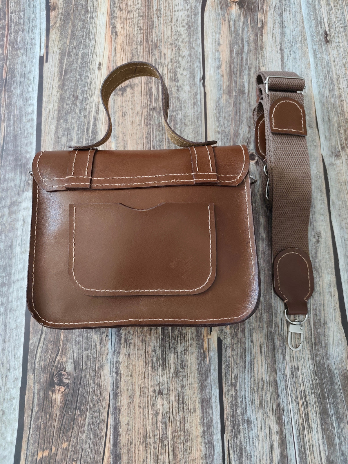Petit Cartable en cuir upcyclé Châtaigne