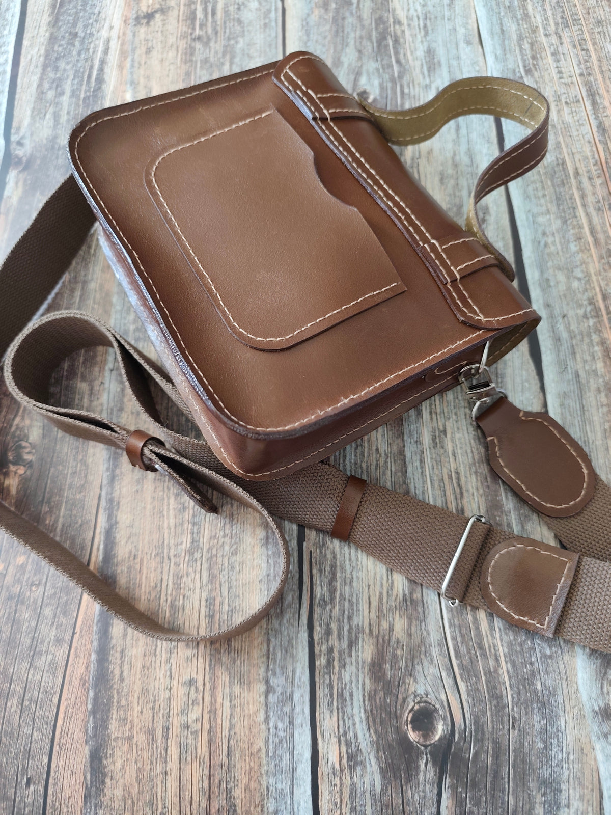 Petit Cartable en cuir upcyclé Châtaigne