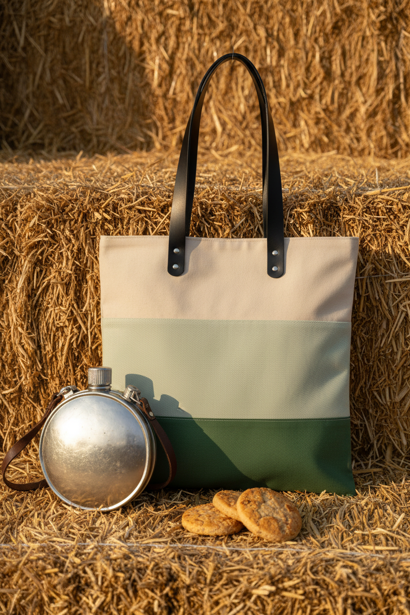 Tote Bag Tricolore - ambiance paille et pique-nique